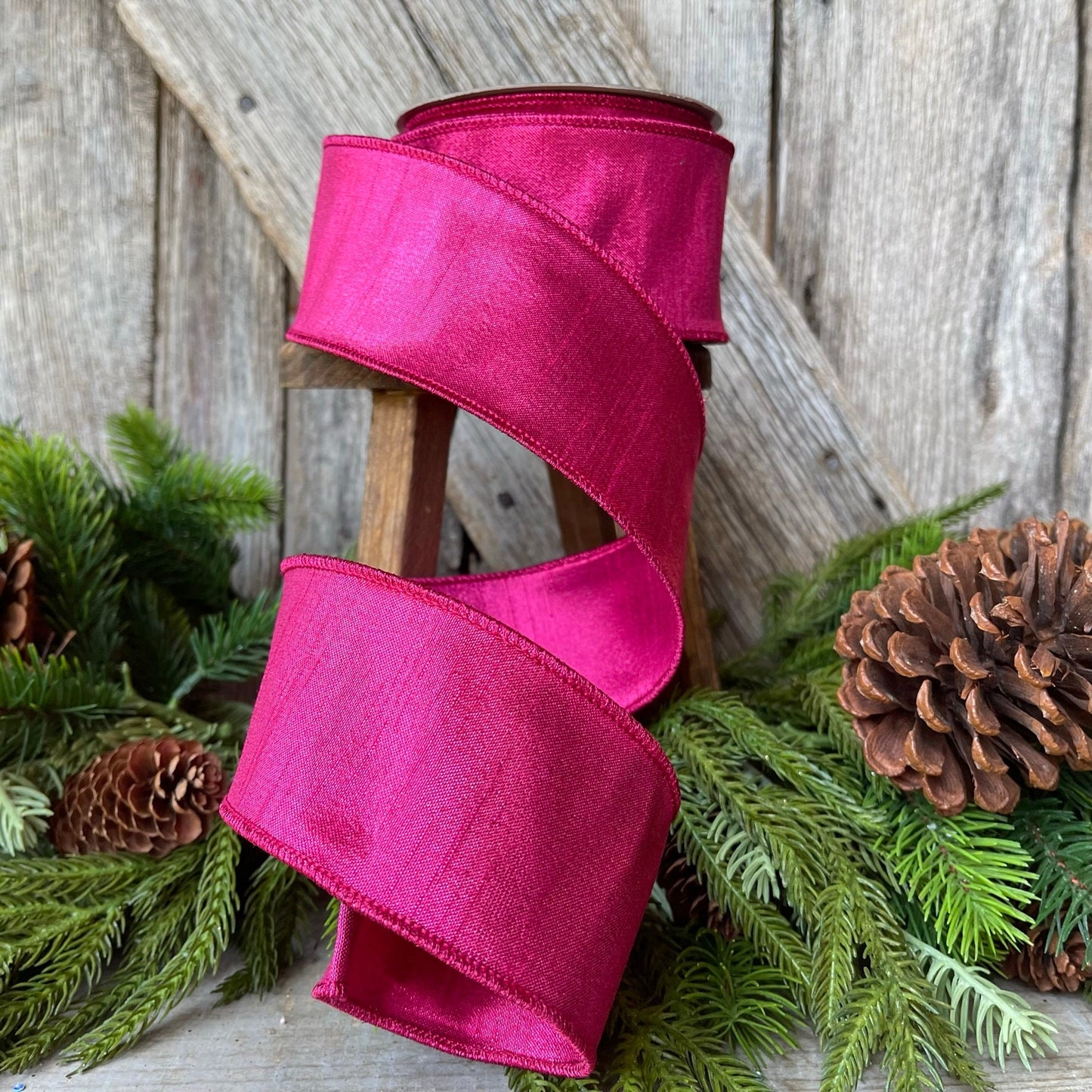 2.5" Hot Pink Luster Ribbon, Farrisilk ribbon, Wired Ribbon