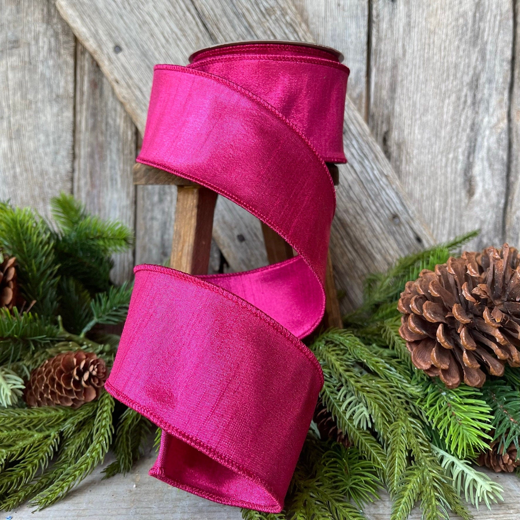 2.5" Hot Pink Luster Ribbon, Farrisilk ribbon, Wired Ribbon