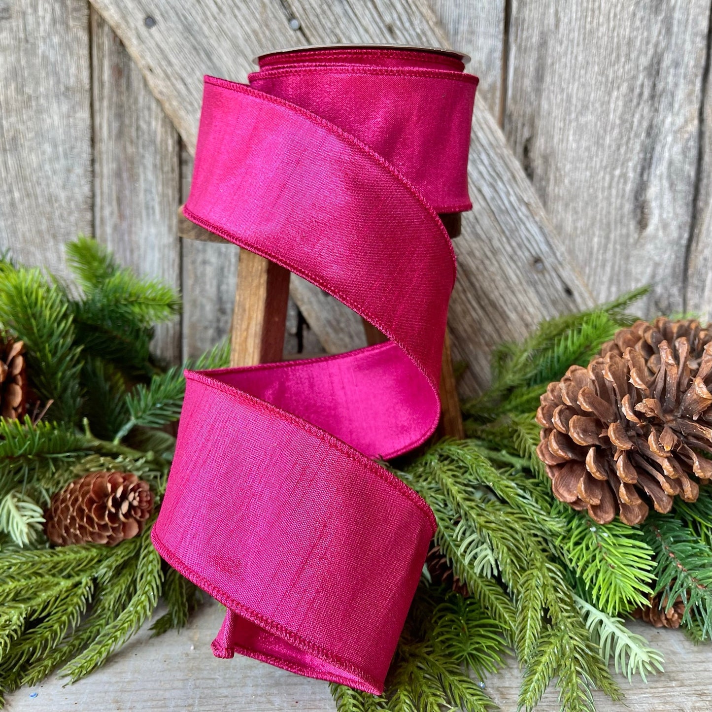 2.5" Hot Pink Luster Ribbon, Farrisilk ribbon, Wired Ribbon