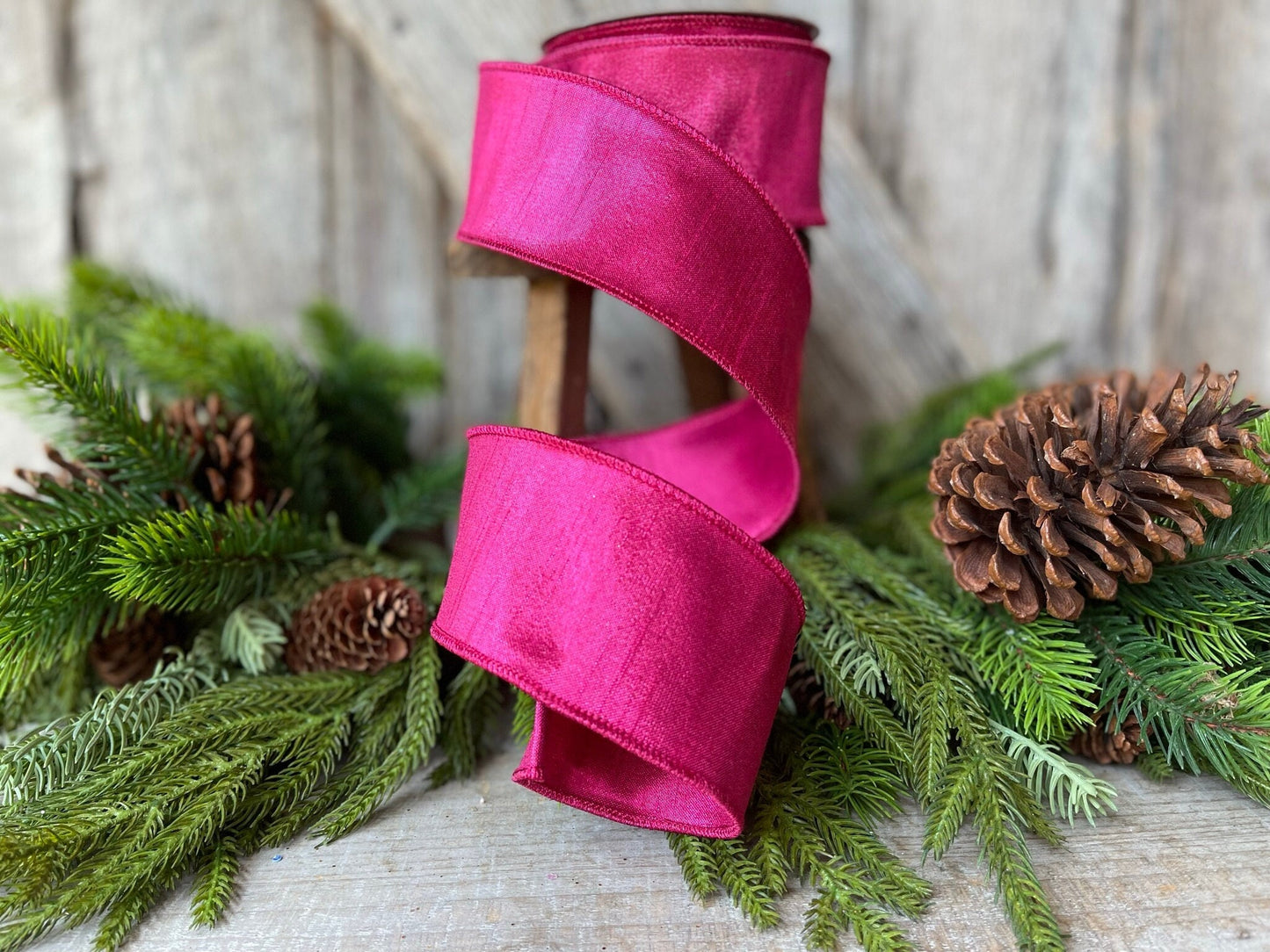 2.5" Hot Pink Luster Ribbon, Farrisilk ribbon, Wired Ribbon