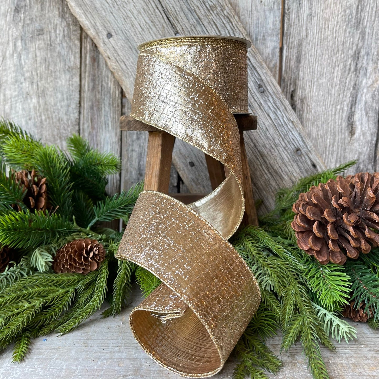 2.5" Platinum Graphic Glitter Ribbon, Farrisilk