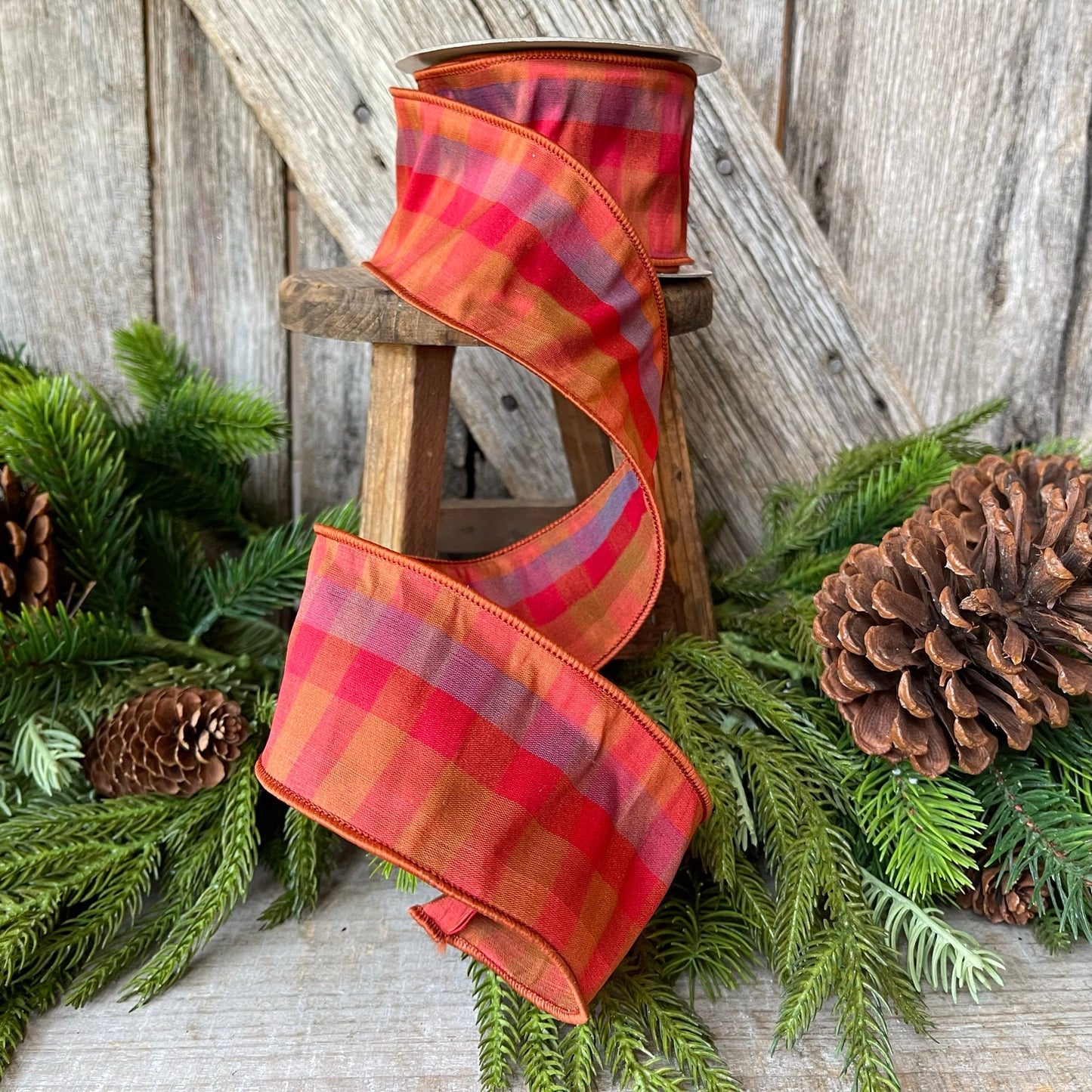 2.5" Fall Plaid Ribbon, Farisilk ribbon