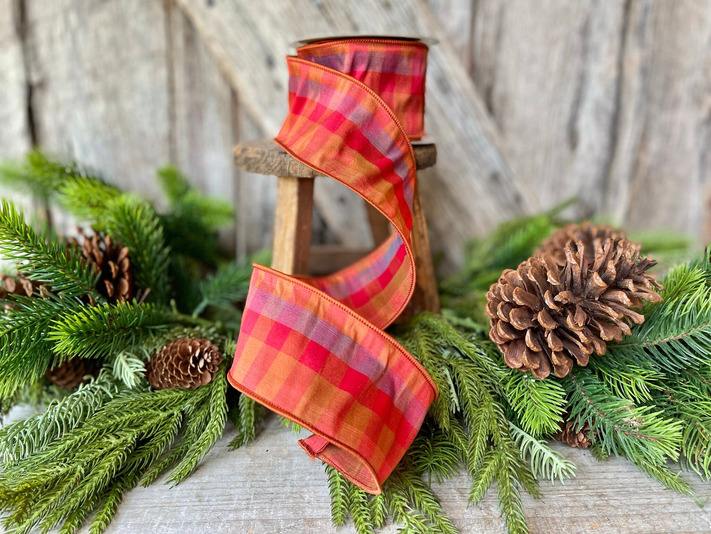 2.5" Fall Plaid Ribbon, Farisilk ribbon