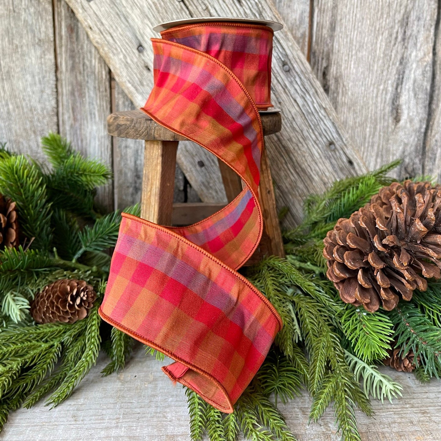 2.5" Fall Plaid Ribbon, Farisilk ribbon