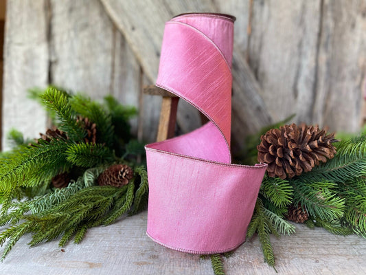 4" Pink Luster Ribbon, Farrisilk ribbon, wired Ribbon