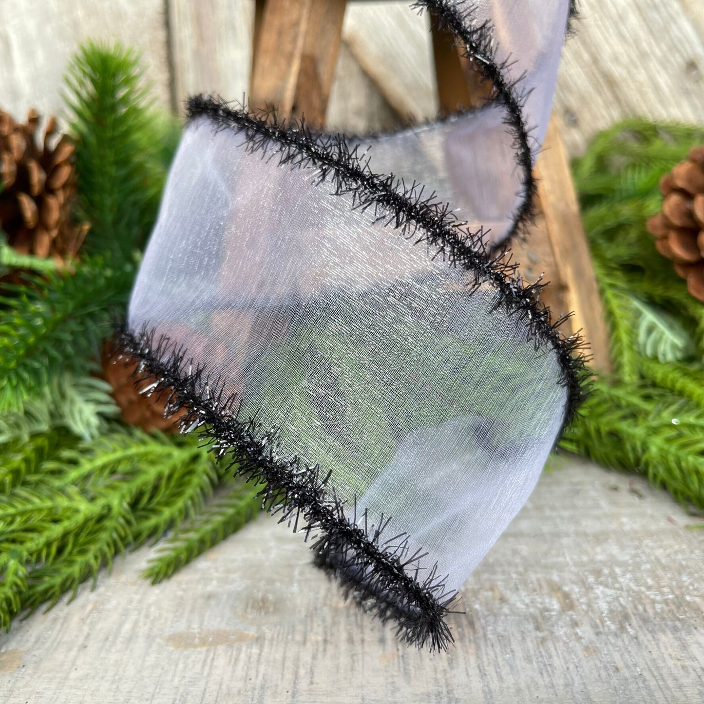 2.5" Sheer Creepy Wired Ribbon, Farrisilk Ribbon