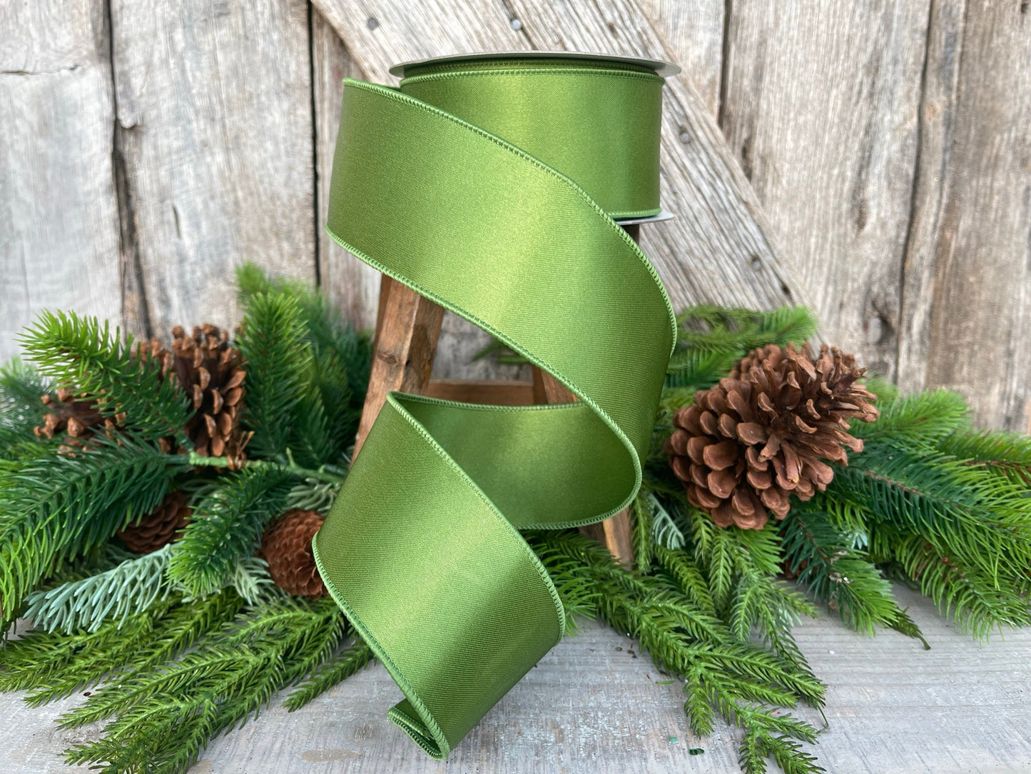 2.5" Forest Green Satin Ribbon, Farrisilk Ribbon, Wired Ribbon