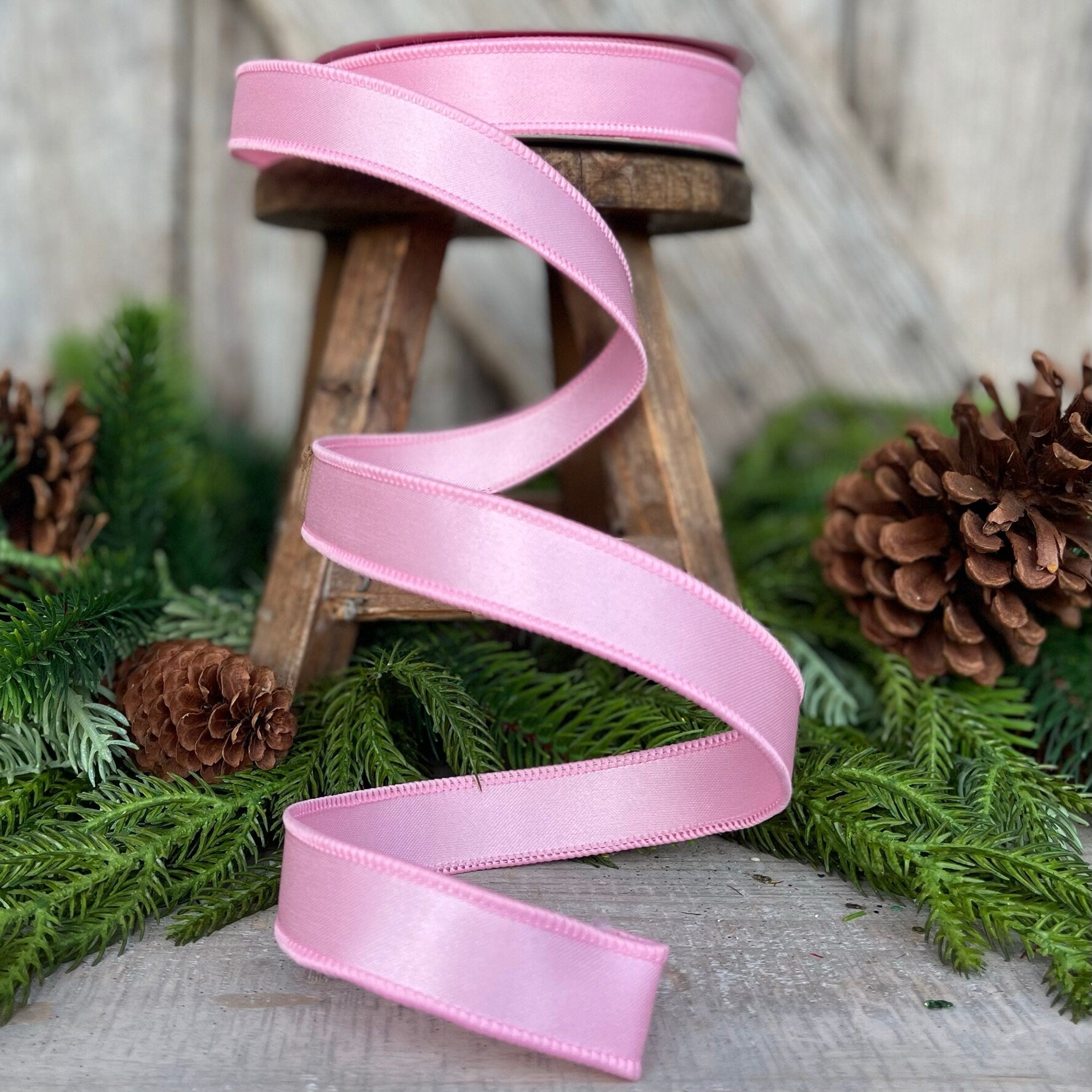 1" Light Pink Wired Satin Ribbon, Farrisilk Ribbon, Satin Ribbon