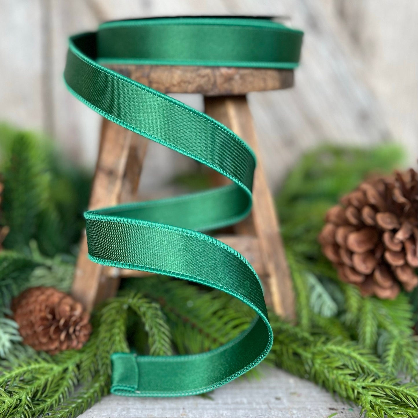1" Emerald Satin Ribbon, Farrisilk Ribbon, Wired Ribbon
