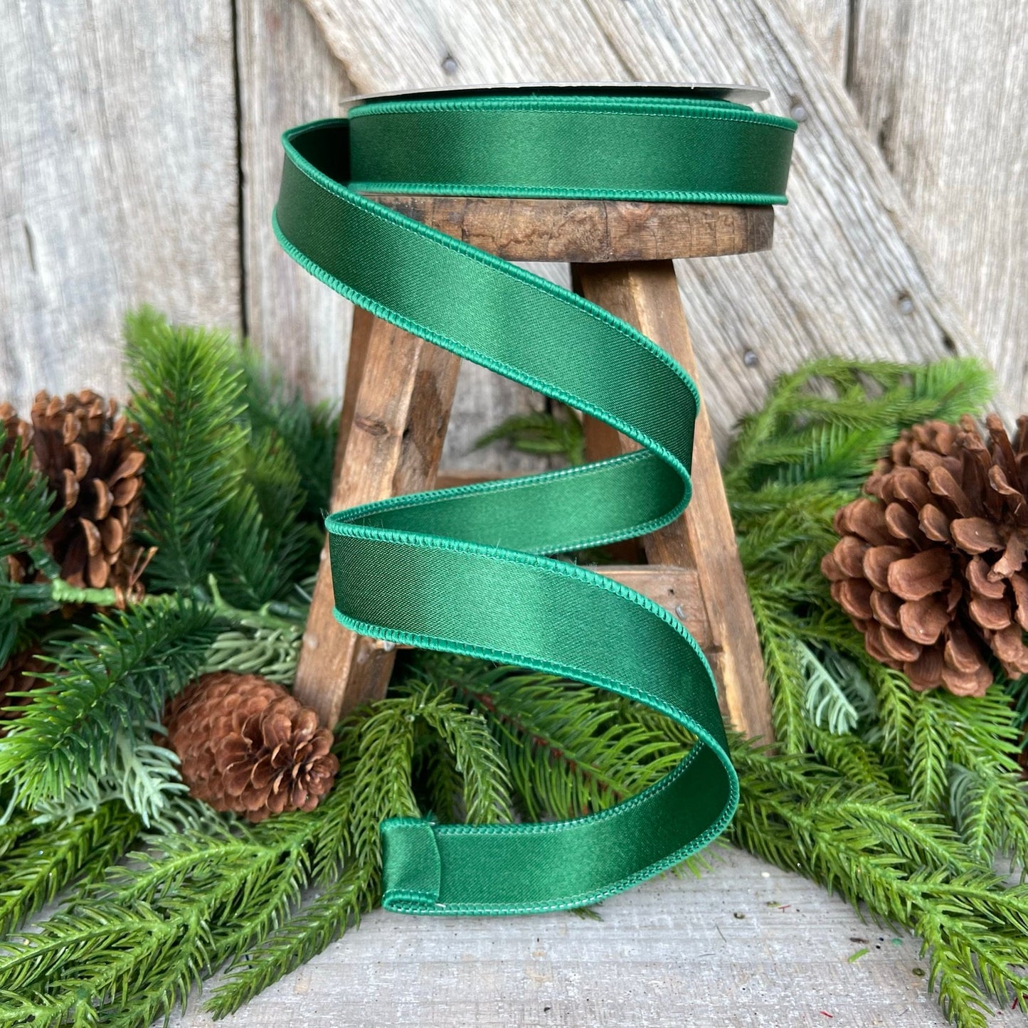1" Emerald Satin Ribbon, Farrisilk Ribbon, Wired Ribbon