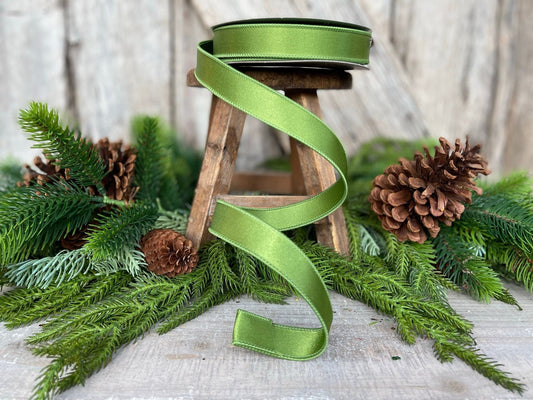 1" Forest Green Satin Ribbon, Farrisilk Ribbon, Wired Ribbon