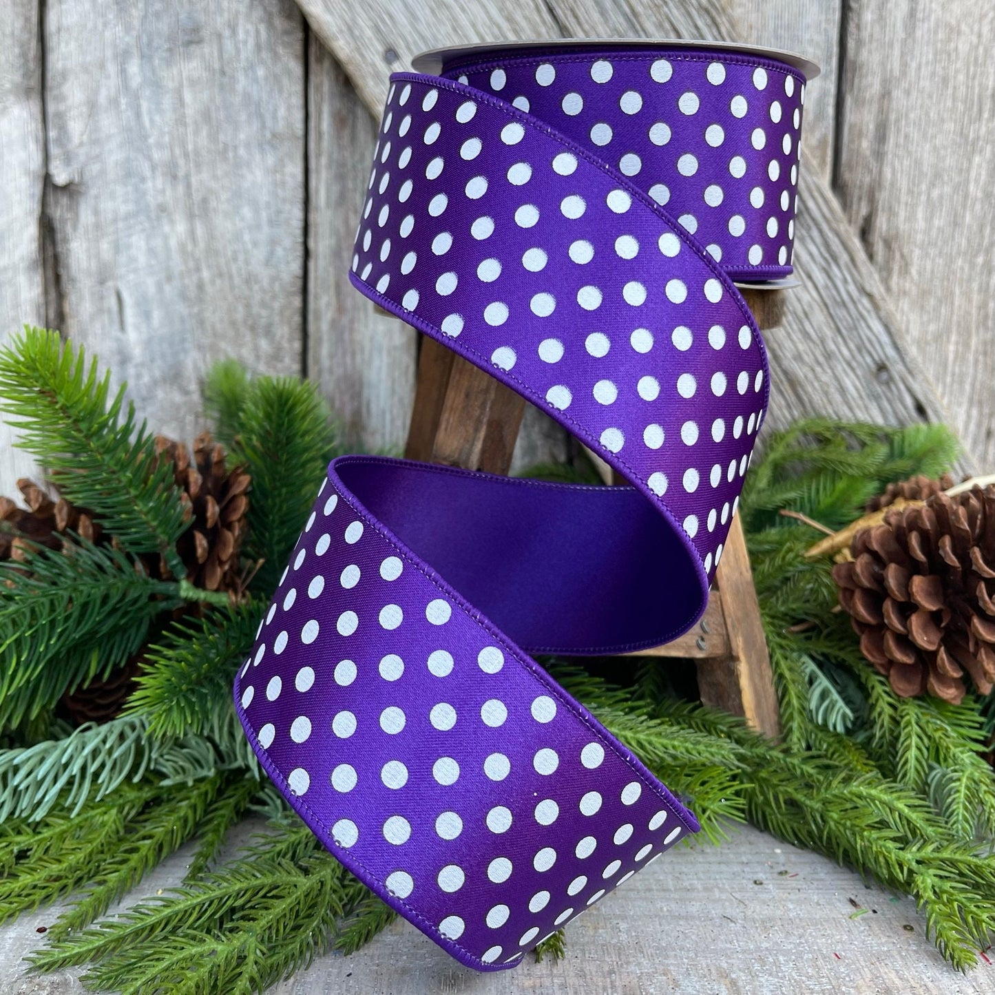 2.5" Purple Mini Dots, Farrisilk Ribbon, Wired Ribbon