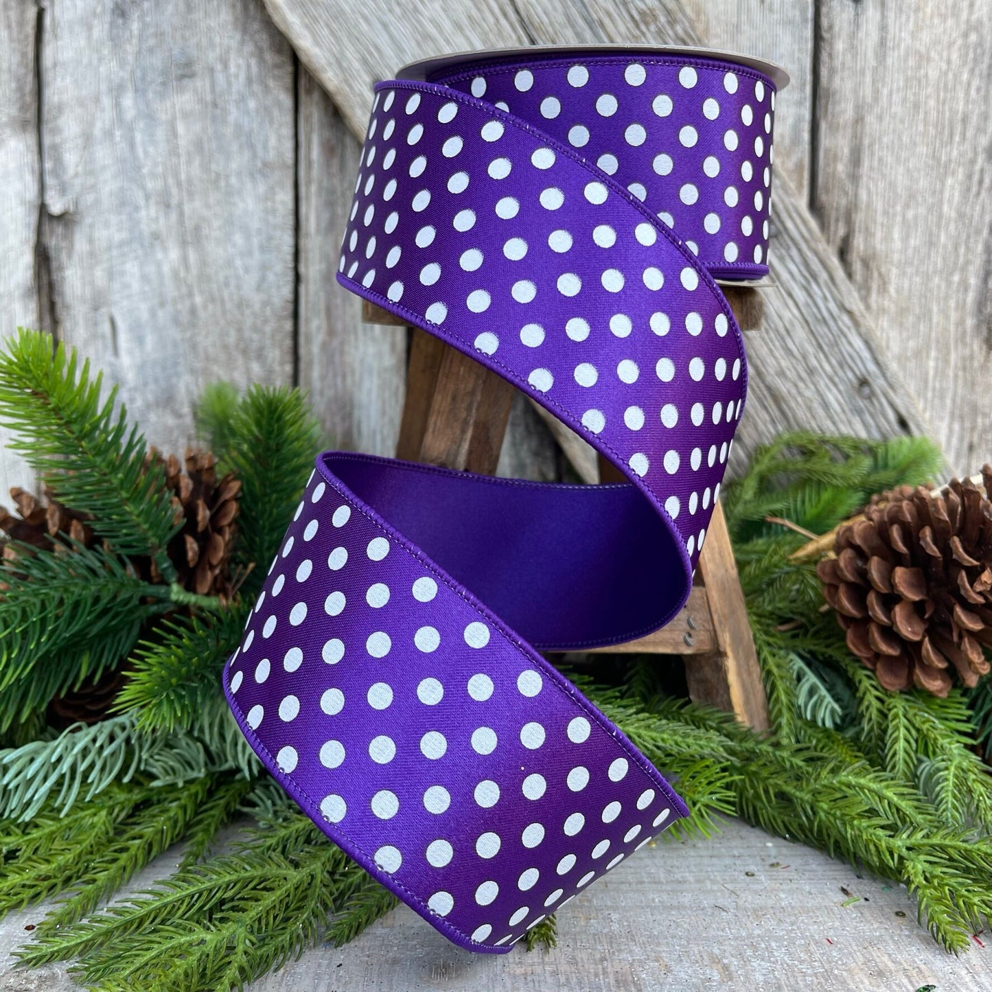 2.5" Purple Mini Dots, Farrisilk Ribbon, Wired Ribbon