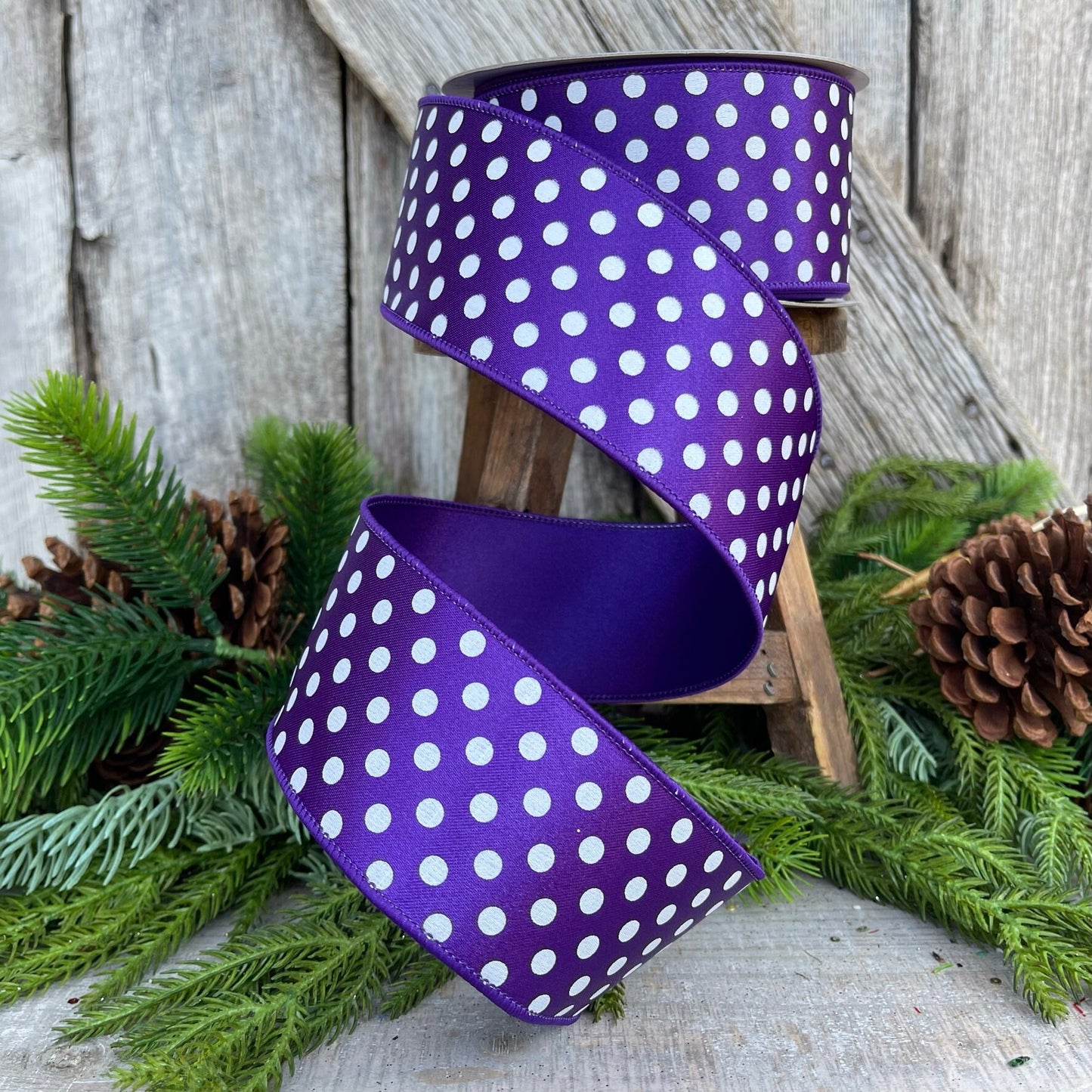 2.5" Purple Mini Dots, Farrisilk Ribbon, Wired Ribbon