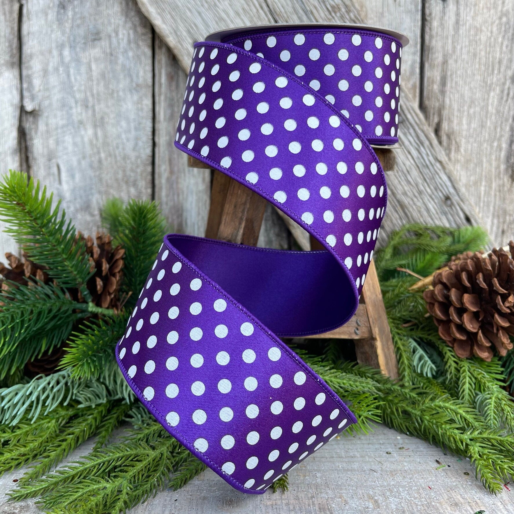 2.5" Purple Mini Dots, Farrisilk Ribbon, Wired Ribbon