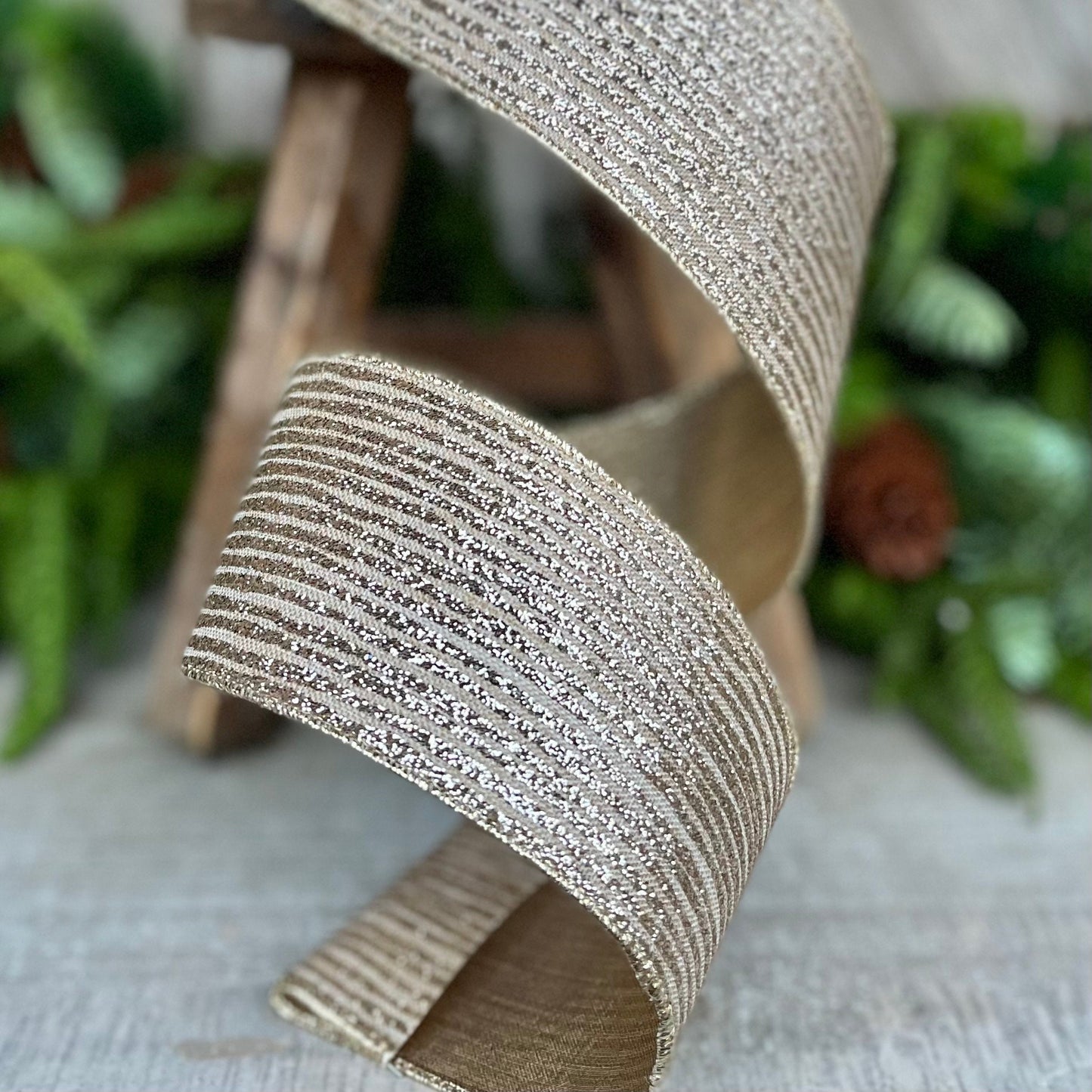 2.5" Platinum Gold Ribbon, Farrisilk Ribbon, Gold Random Stripes RIbbon