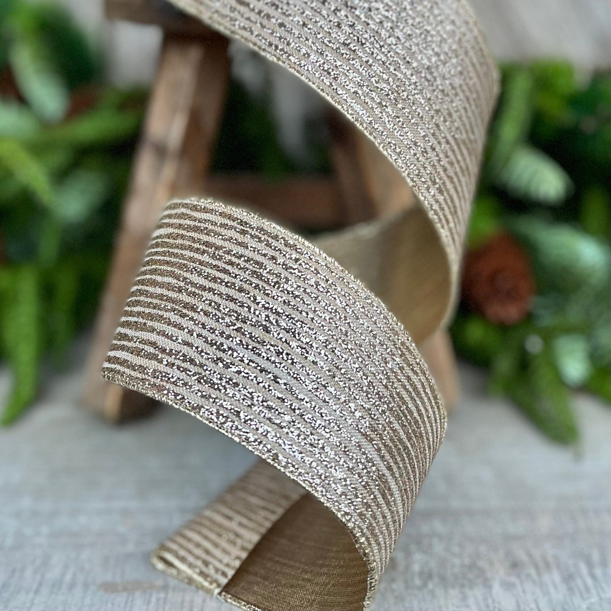 2.5" Platinum Gold Ribbon, Farrisilk Ribbon, Gold Random Stripes RIbbon