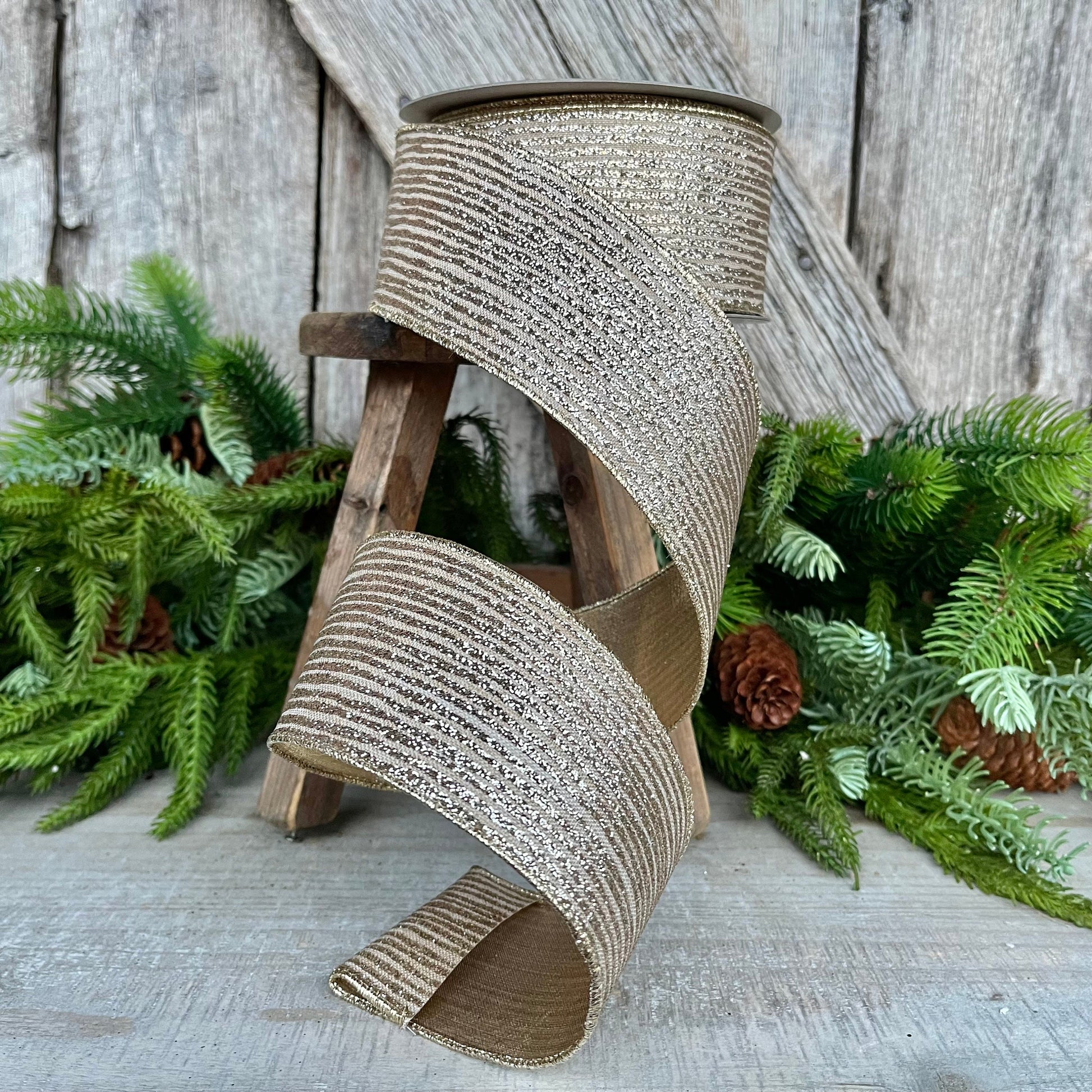 2.5" Platinum Gold Ribbon, Farrisilk Ribbon, Gold Random Stripes RIbbon