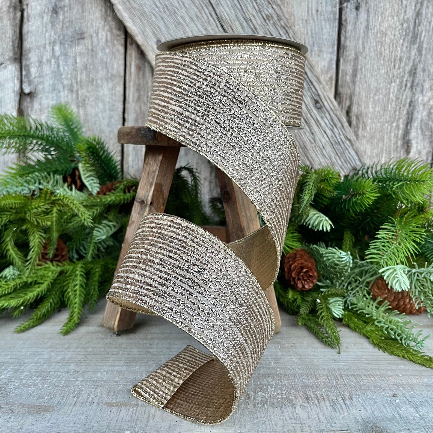 2.5" Platinum Gold Ribbon, Farrisilk Ribbon, Gold Random Stripes RIbbon