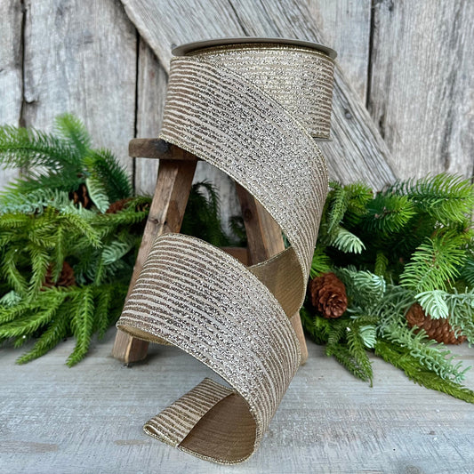2.5" Platinum Gold Ribbon, Farrisilk Ribbon, Gold Random Stripes RIbbon
