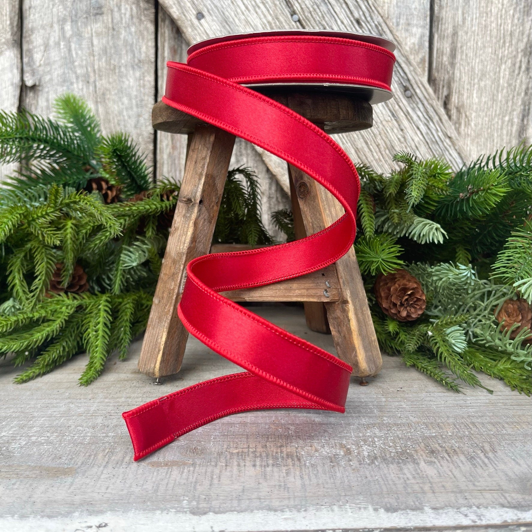 1" Red Satin Ribbon, Farrisilk Ribbon, Wired Ribbon