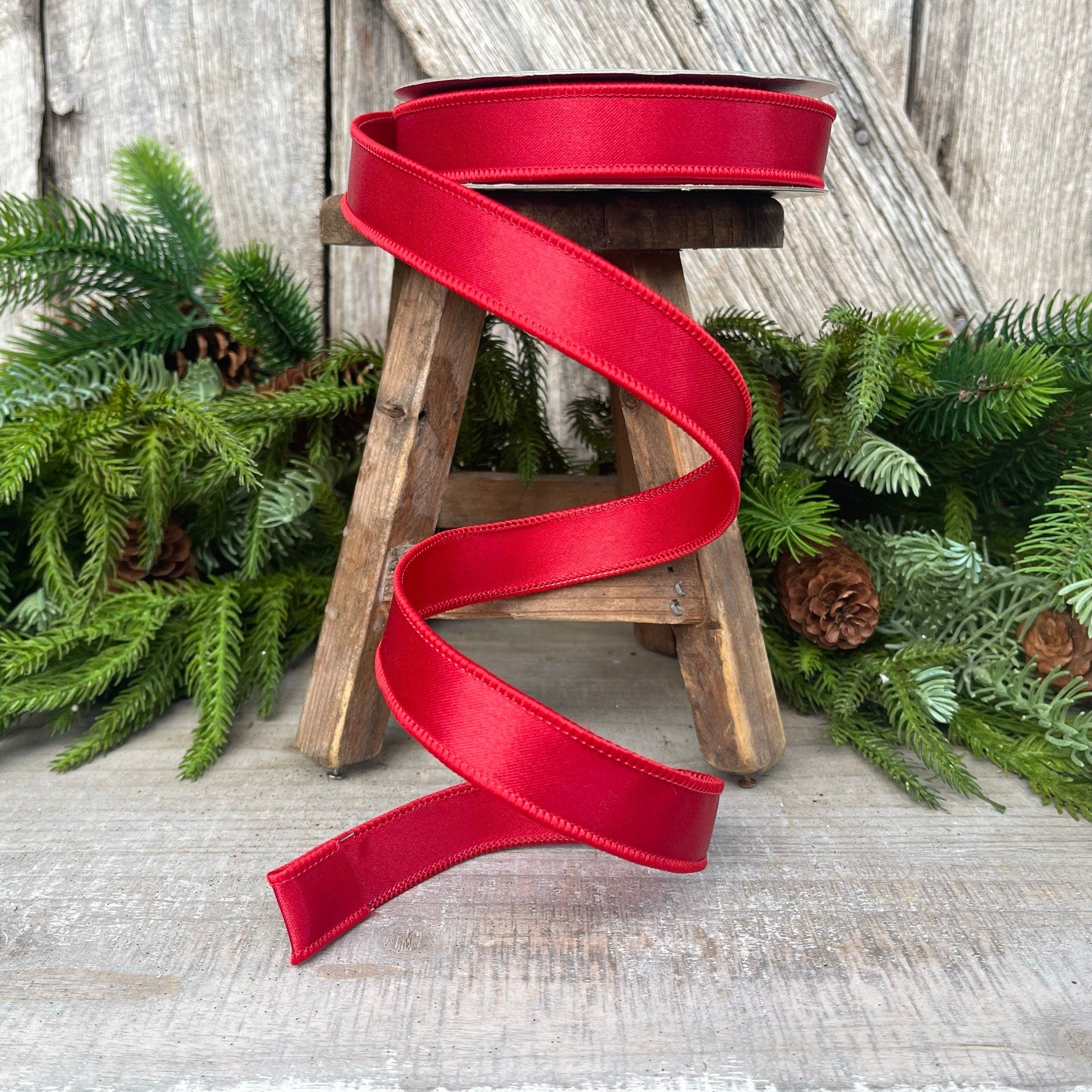 1" Red Satin Ribbon, Farrisilk Ribbon, Wired Ribbon