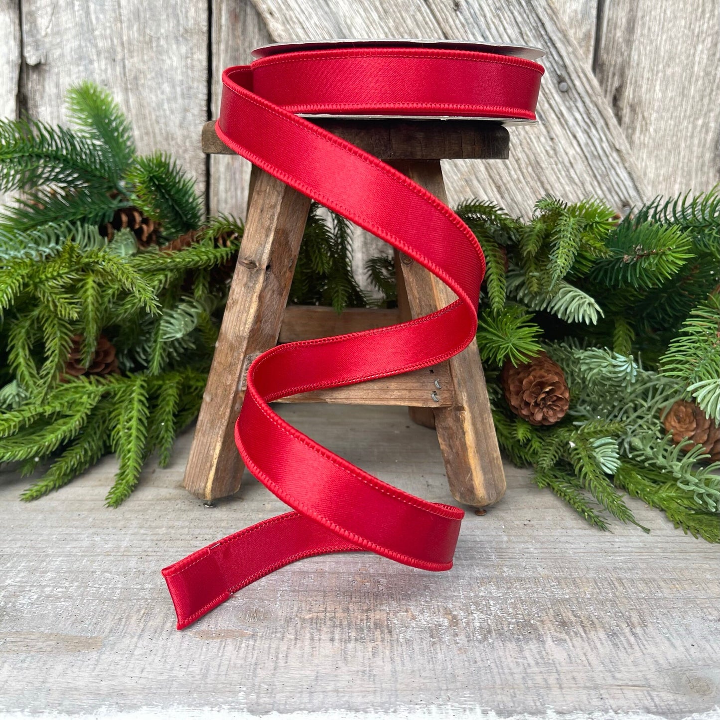 1" Red Satin Ribbon, Farrisilk Ribbon, Wired Ribbon