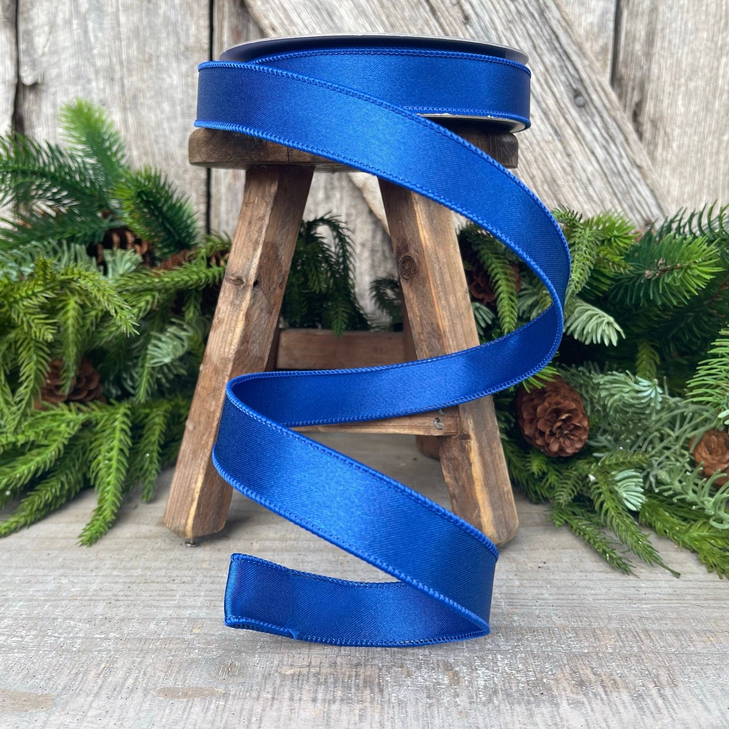 1" Royal Blue Satin Ribbon, Farrisilk Ribbon, Wired Ribbon