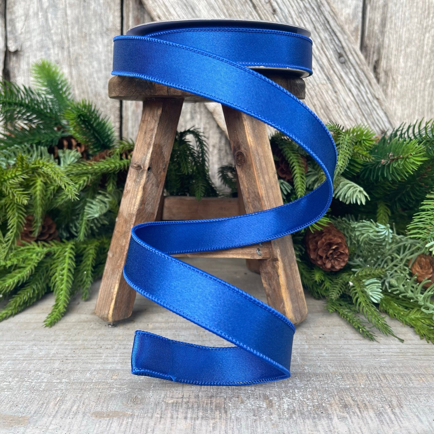1" Royal Blue Satin Ribbon, Farrisilk Ribbon, Wired Ribbon