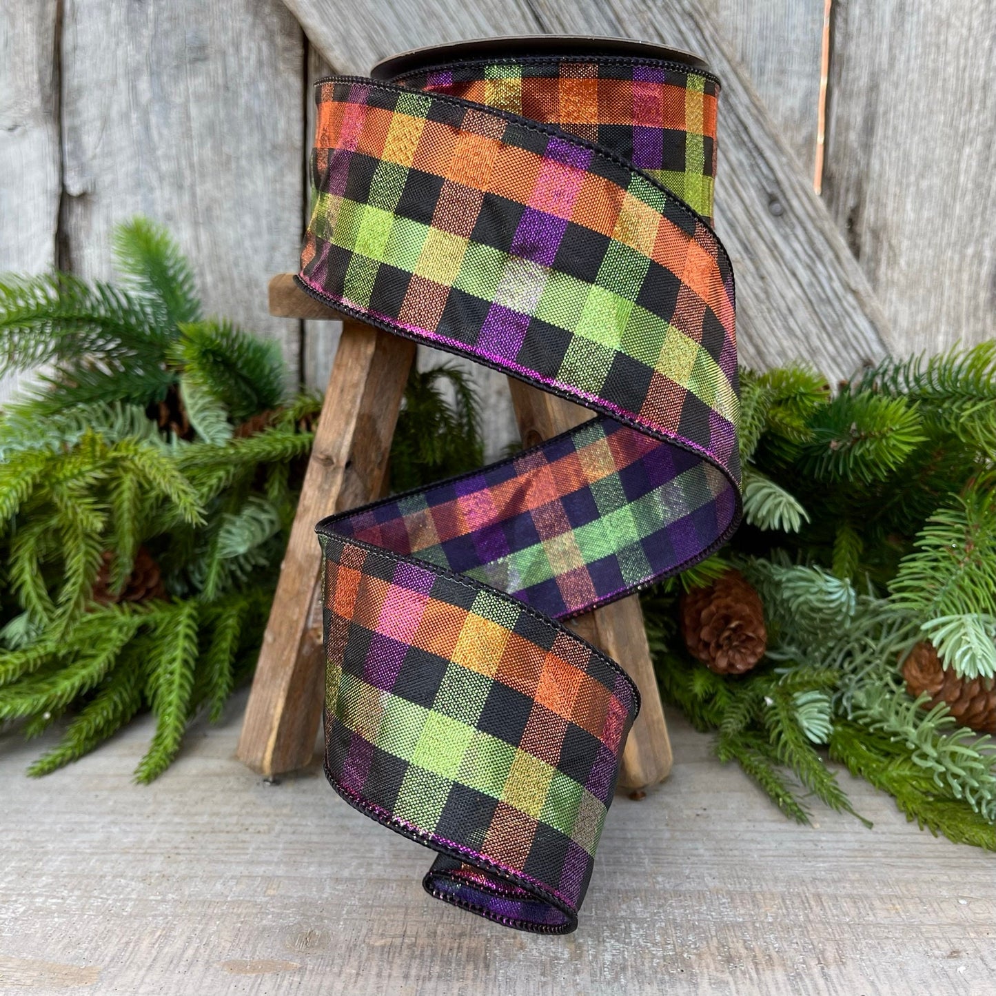 2.5" Halloween SpookyPlaid, Farrisilk Ribbon, Wired RIbbon