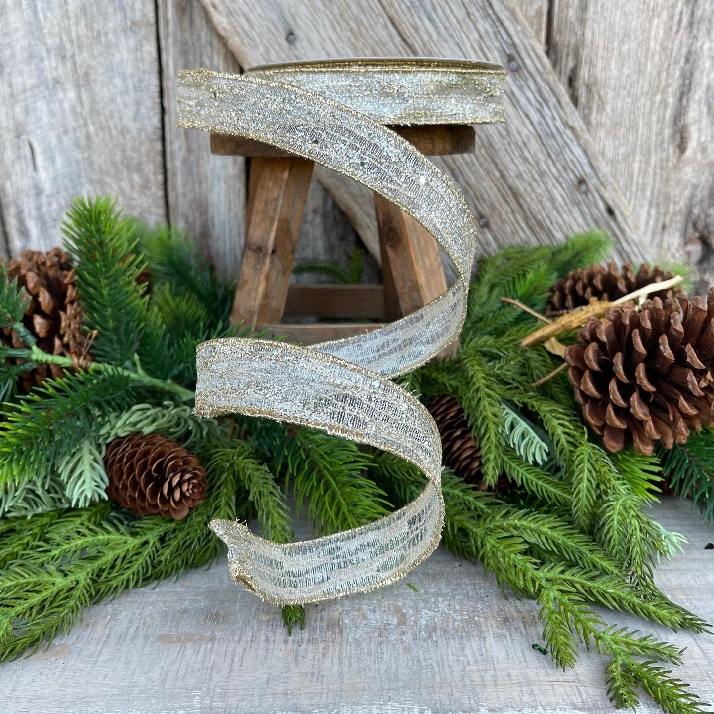 1" Platinum Reflections RIbbon, Farrisilk Ribbon, Christmas Ribbon