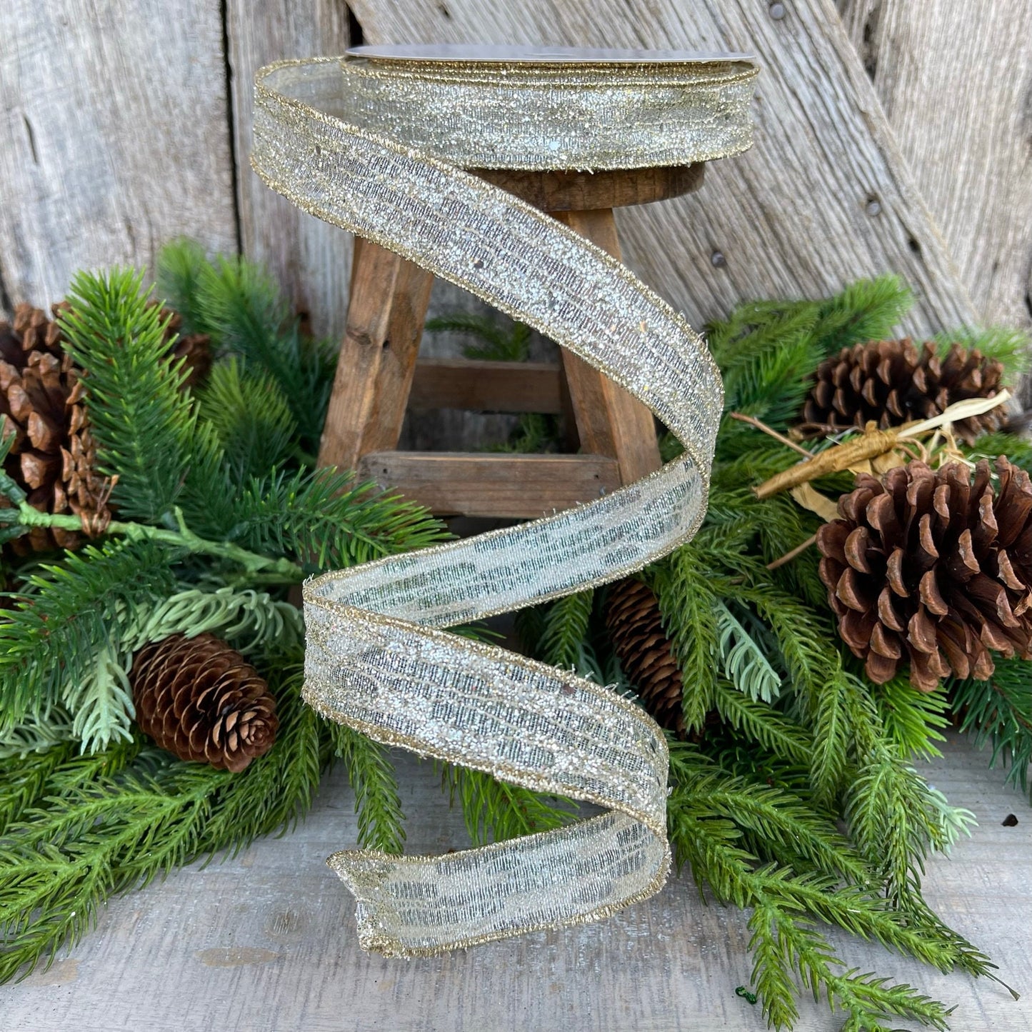1" Platinum Reflections RIbbon, Farrisilk Ribbon, Christmas Ribbon