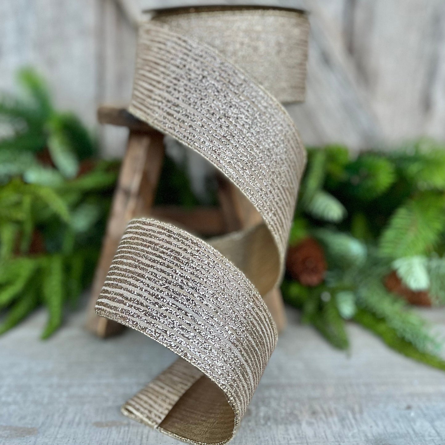 2.5" Platinum Gold Ribbon, Farrisilk Ribbon, Gold Random Stripes RIbbon