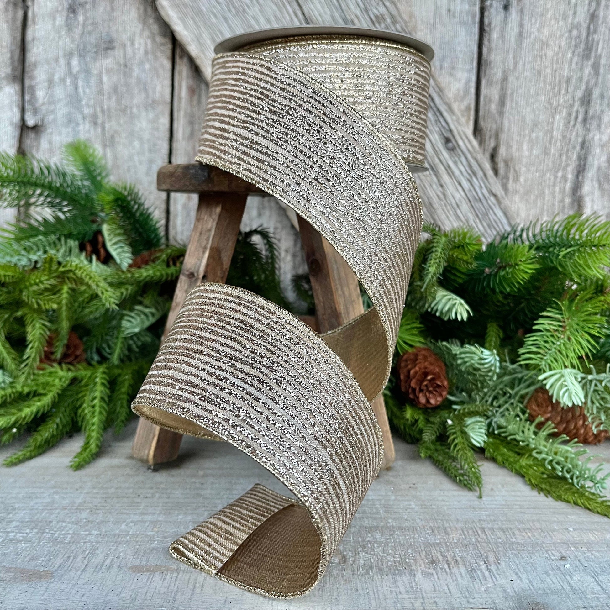 2.5" Platinum Gold Ribbon, Farrisilk Ribbon, Gold Random Stripes RIbbon