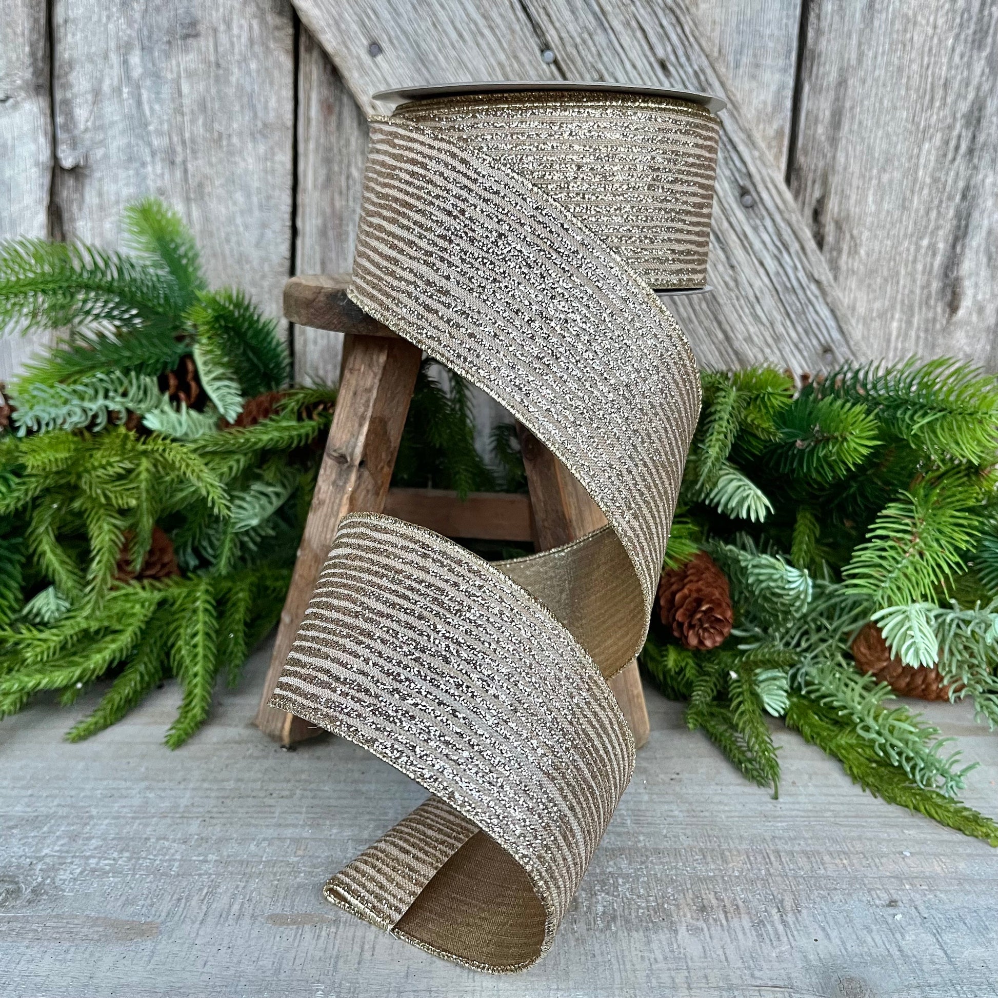 2.5" Platinum Gold Ribbon, Farrisilk Ribbon, Gold Random Stripes RIbbon