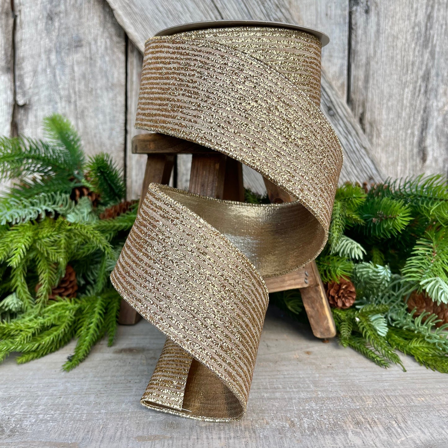 2.5" Gold Ribbon, Farrisilk Ribbon, Gold Random Stripes RIbbon