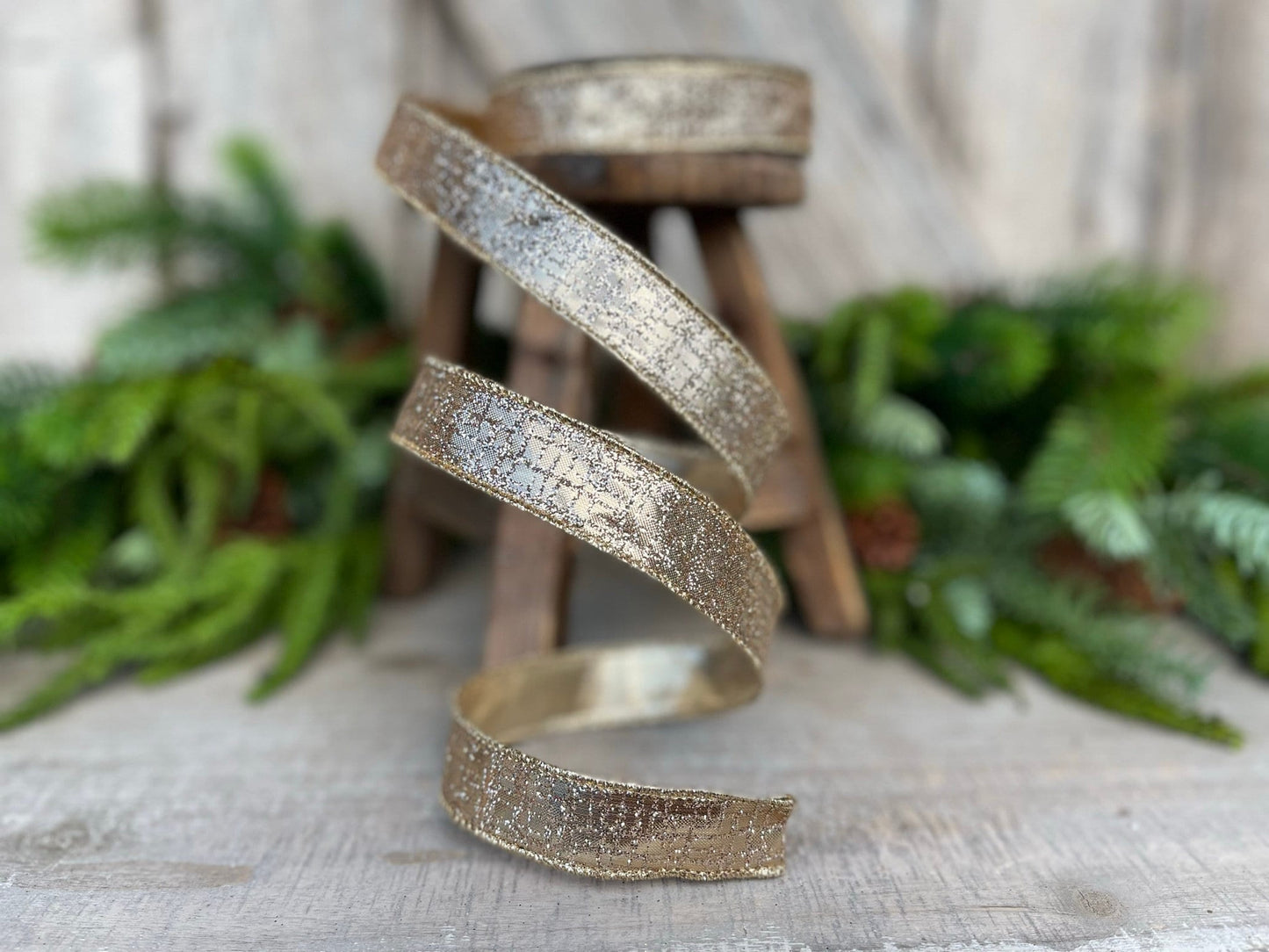1" Gold Graphic Glitter RIbbon, Farrisilk Ribbon, Christmas Ribbon