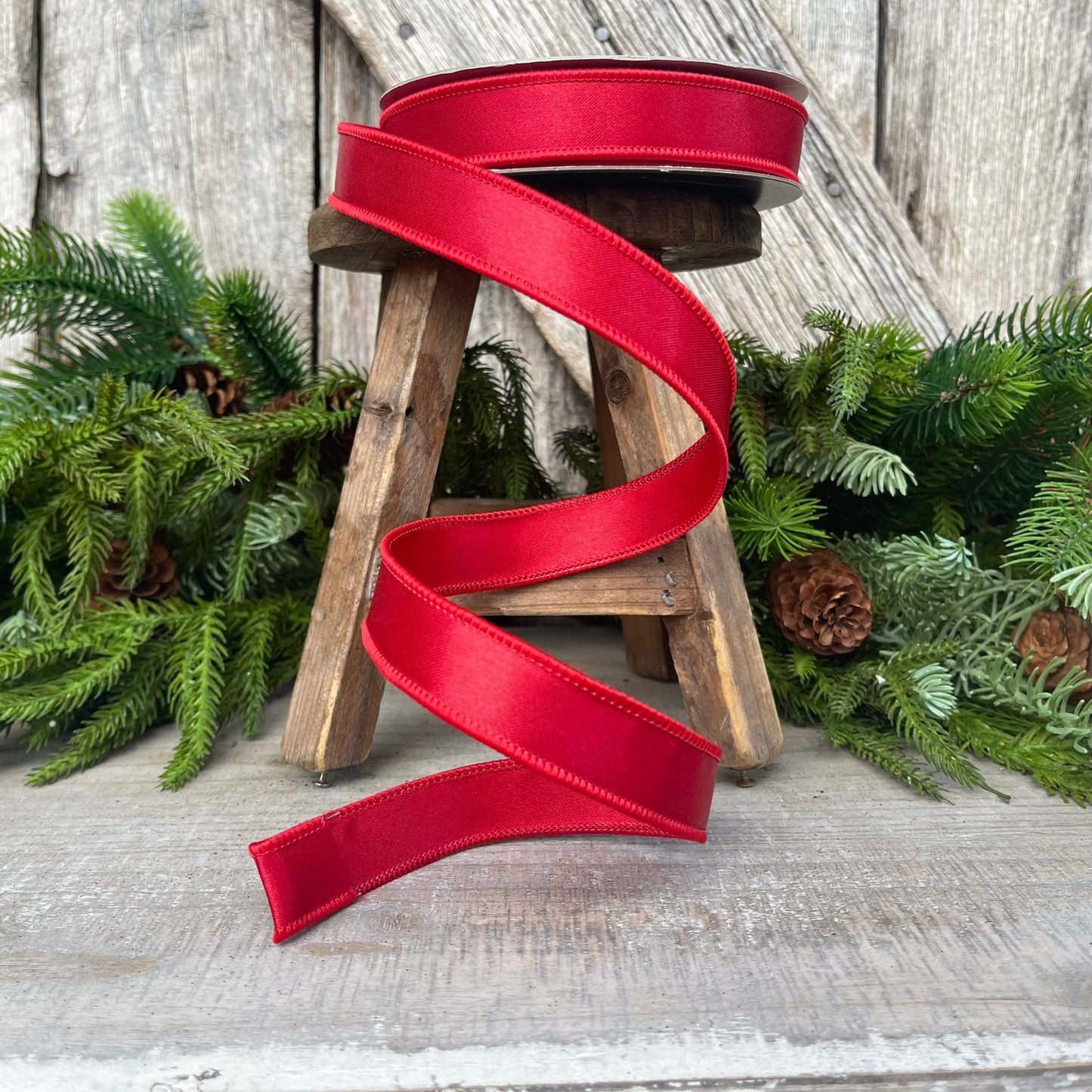 1" Red Satin Ribbon, Farrisilk Ribbon, Wired Ribbon