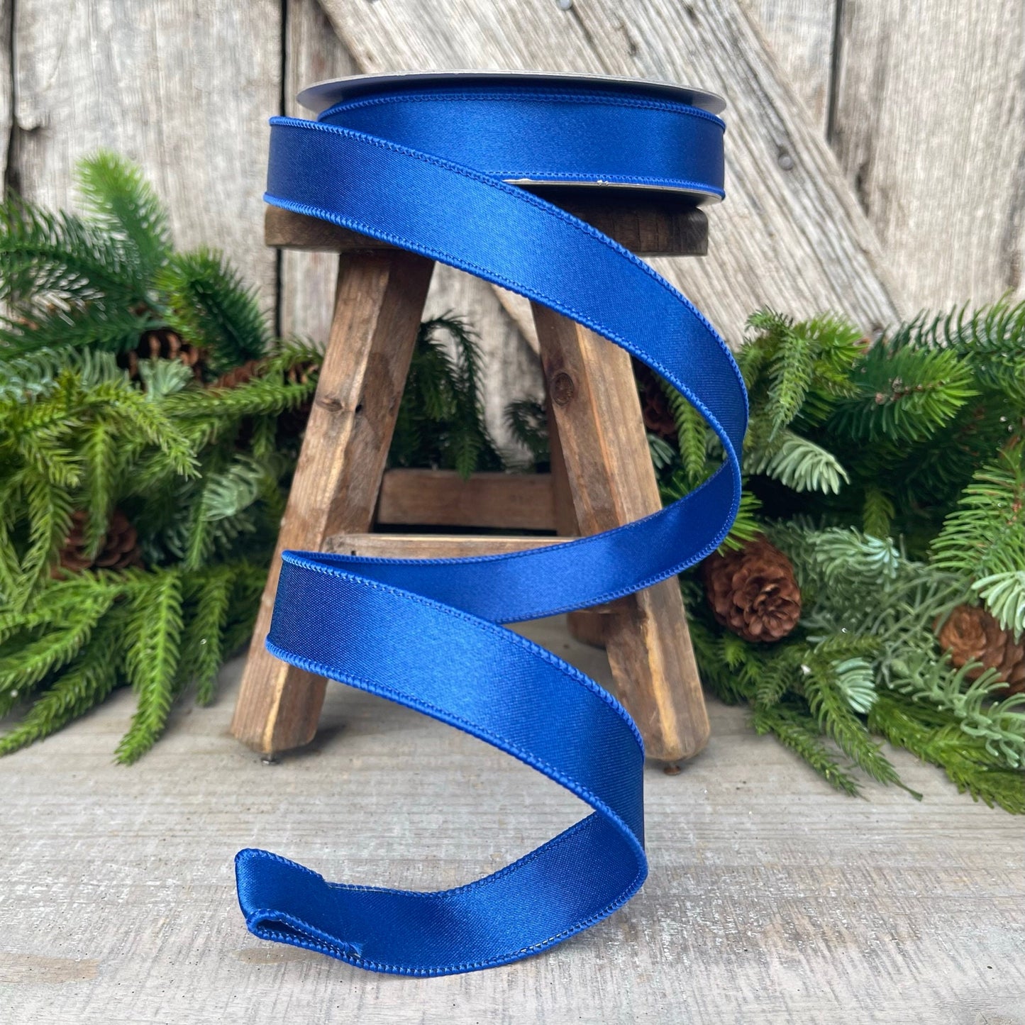 1" Royal Blue Satin Ribbon, Farrisilk Ribbon, Wired Ribbon