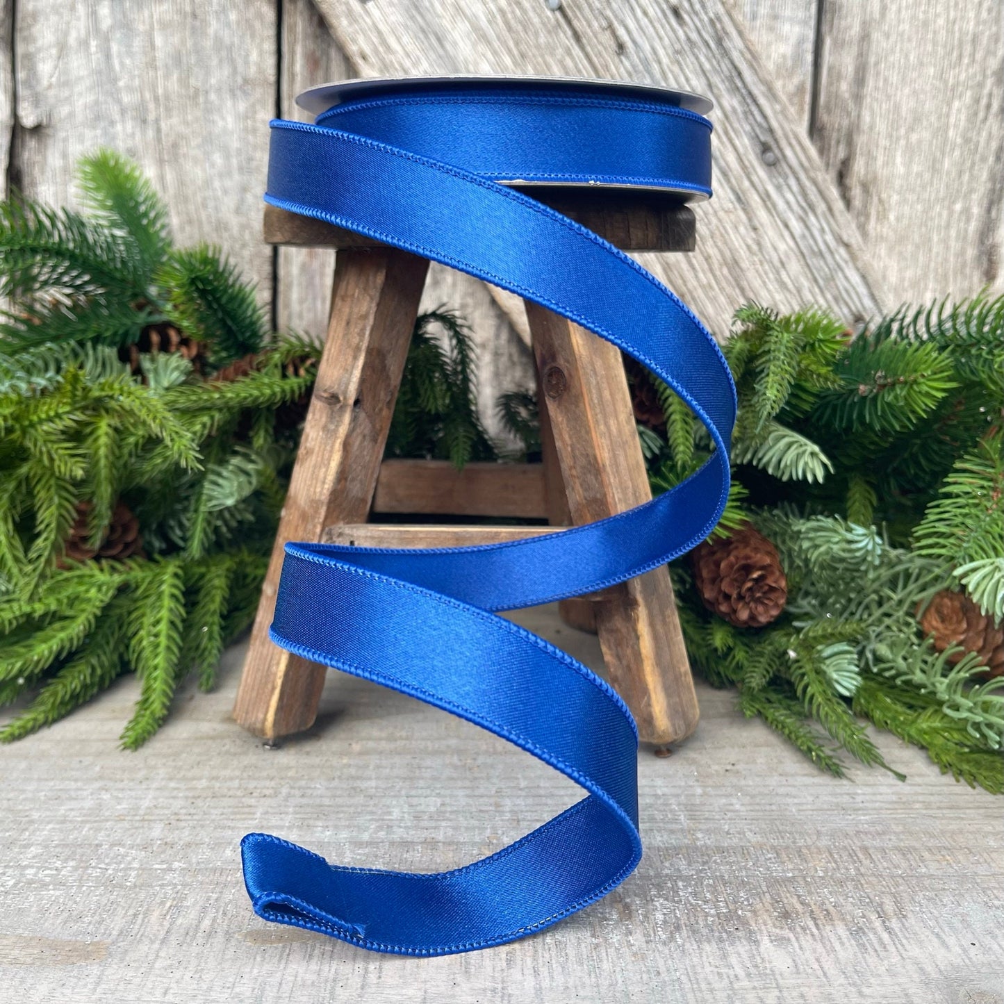 1" Royal Blue Satin Ribbon, Farrisilk Ribbon, Wired Ribbon