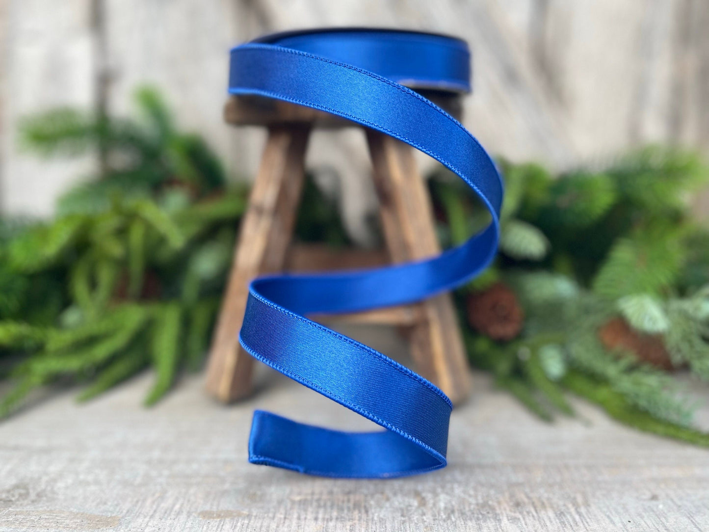 1" Royal Blue Satin Ribbon, Farrisilk Ribbon, Wired Ribbon