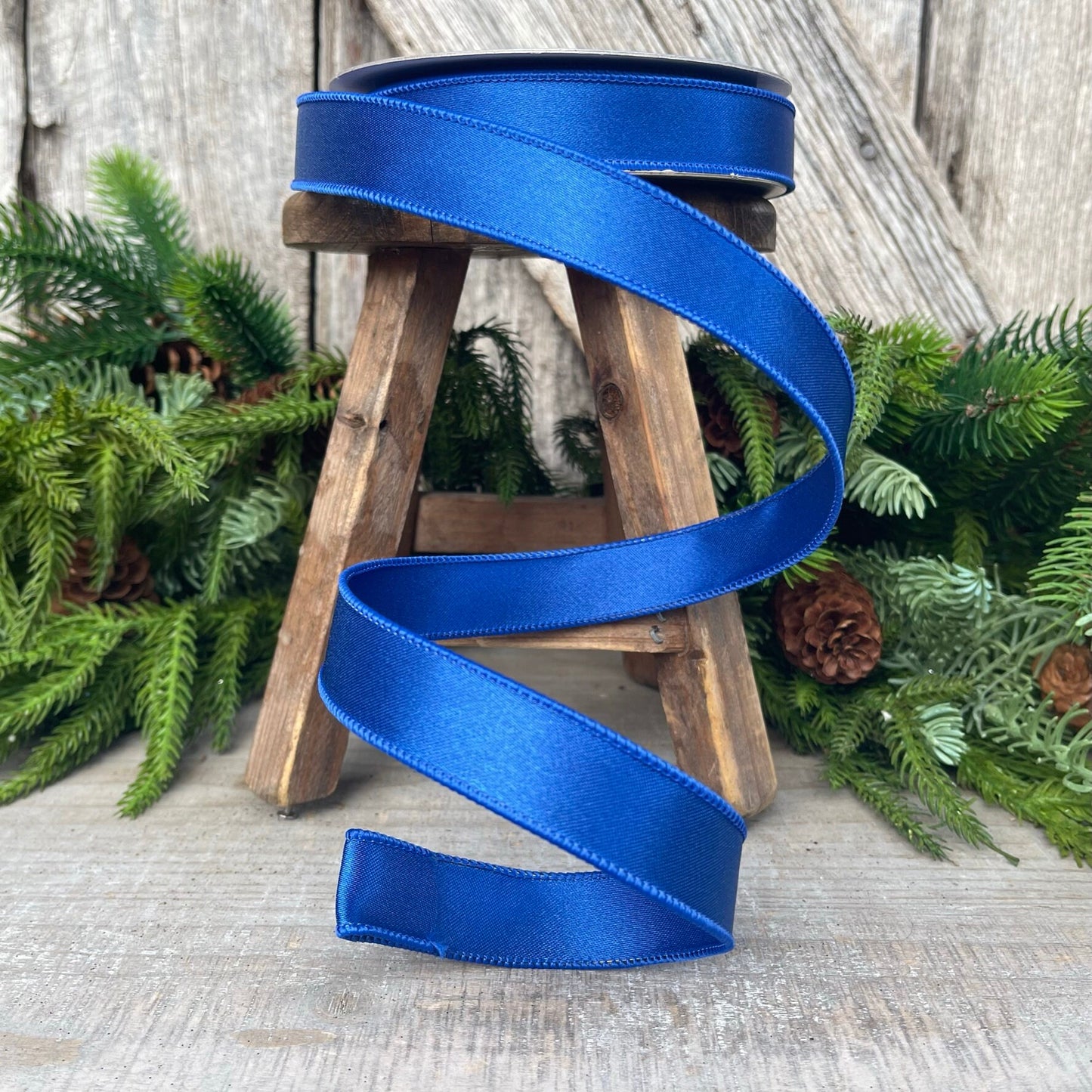 1" Royal Blue Satin Ribbon, Farrisilk Ribbon, Wired Ribbon