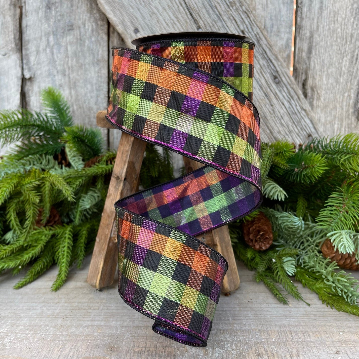 2.5" Halloween SpookyPlaid, Farrisilk Ribbon, Wired RIbbon