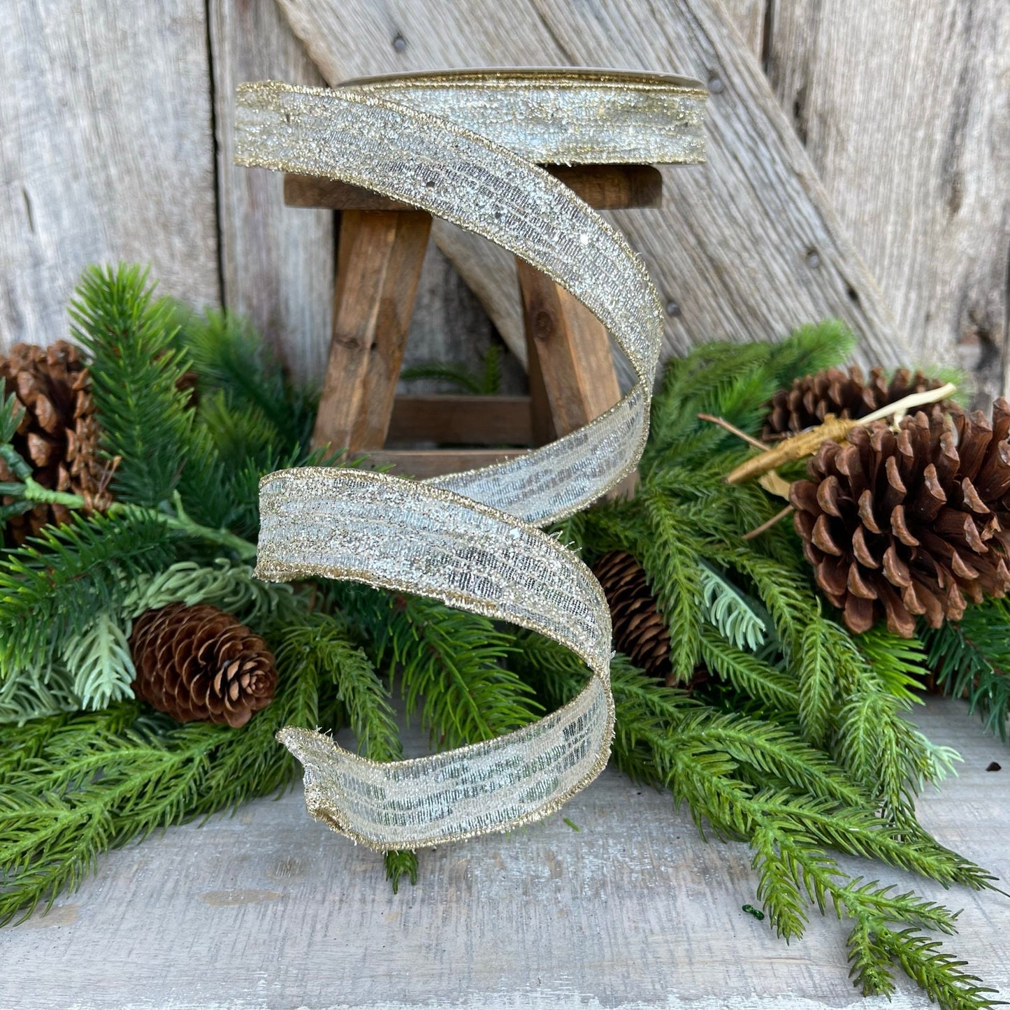 1" Platinum Reflections RIbbon, Farrisilk Ribbon, Christmas Ribbon