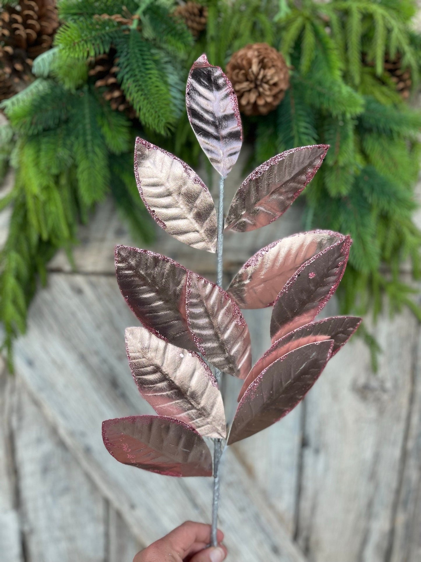 27" Pink Leaf Spray, Christmas Leaves Spray