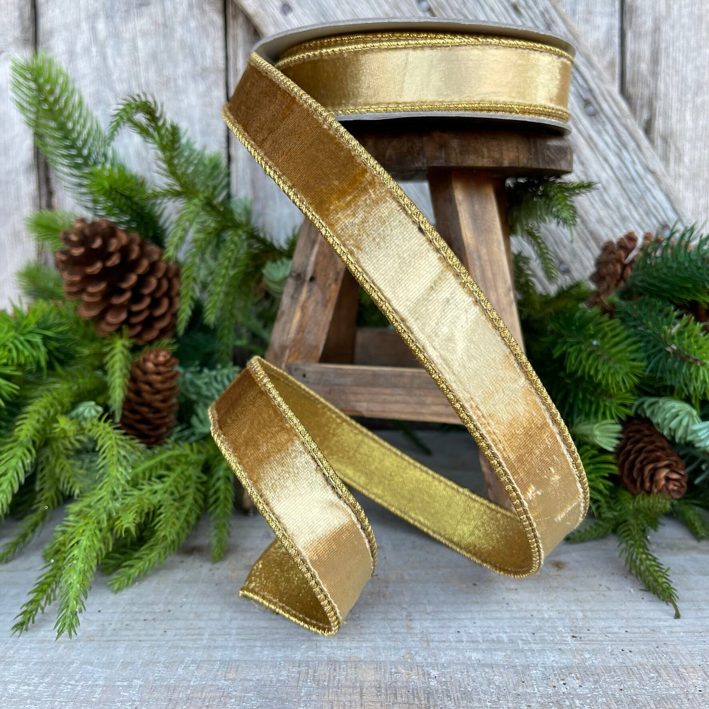 1" Gold velvet Luster Ribbon, Farrisilk ribbon, Gold ribbon