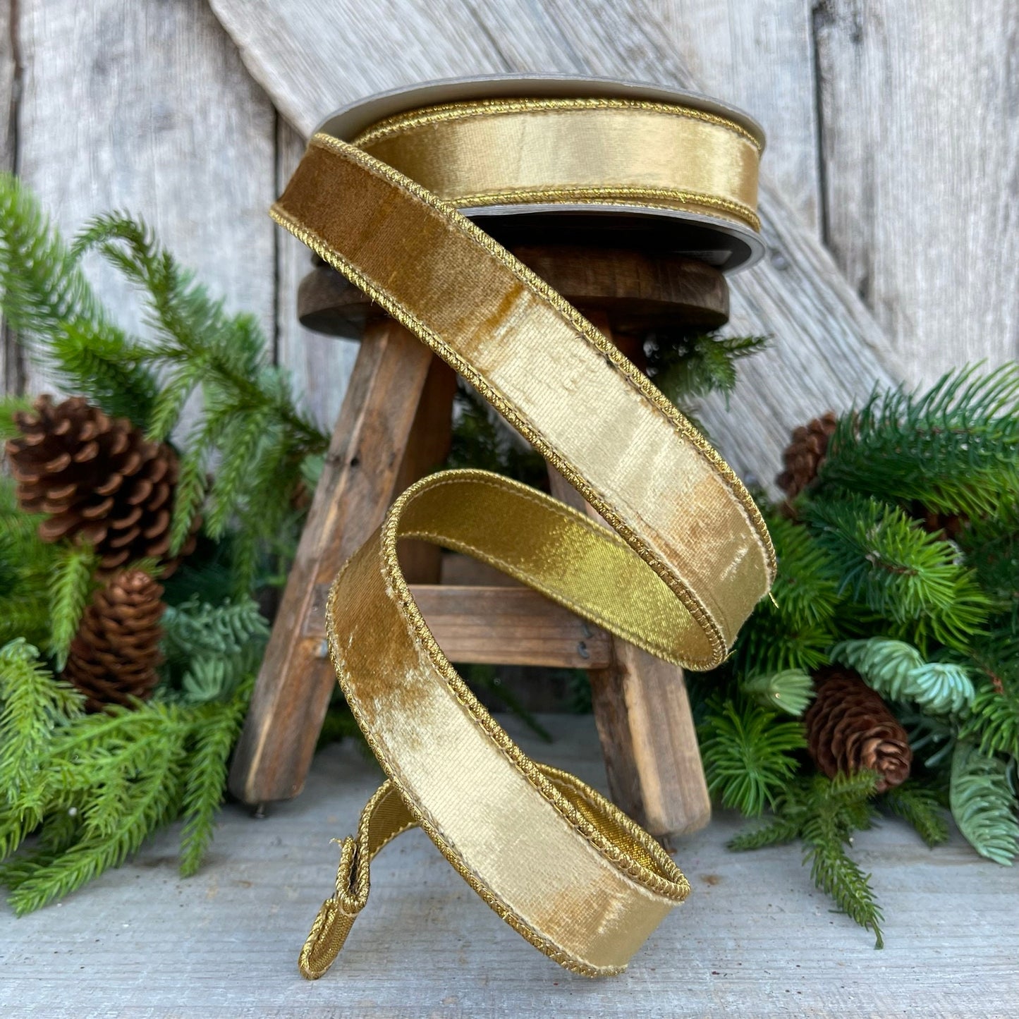 1" Gold velvet Luster Ribbon, Farrisilk ribbon, Gold ribbon