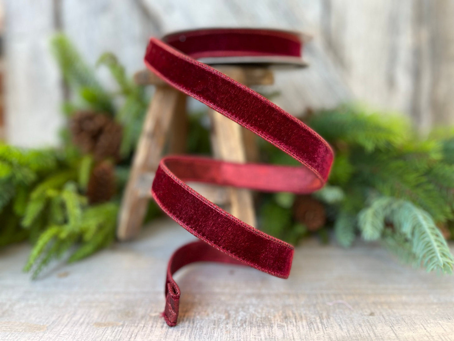 1” Burgundy Velvet Ribbon, Farrisilk ribbon
