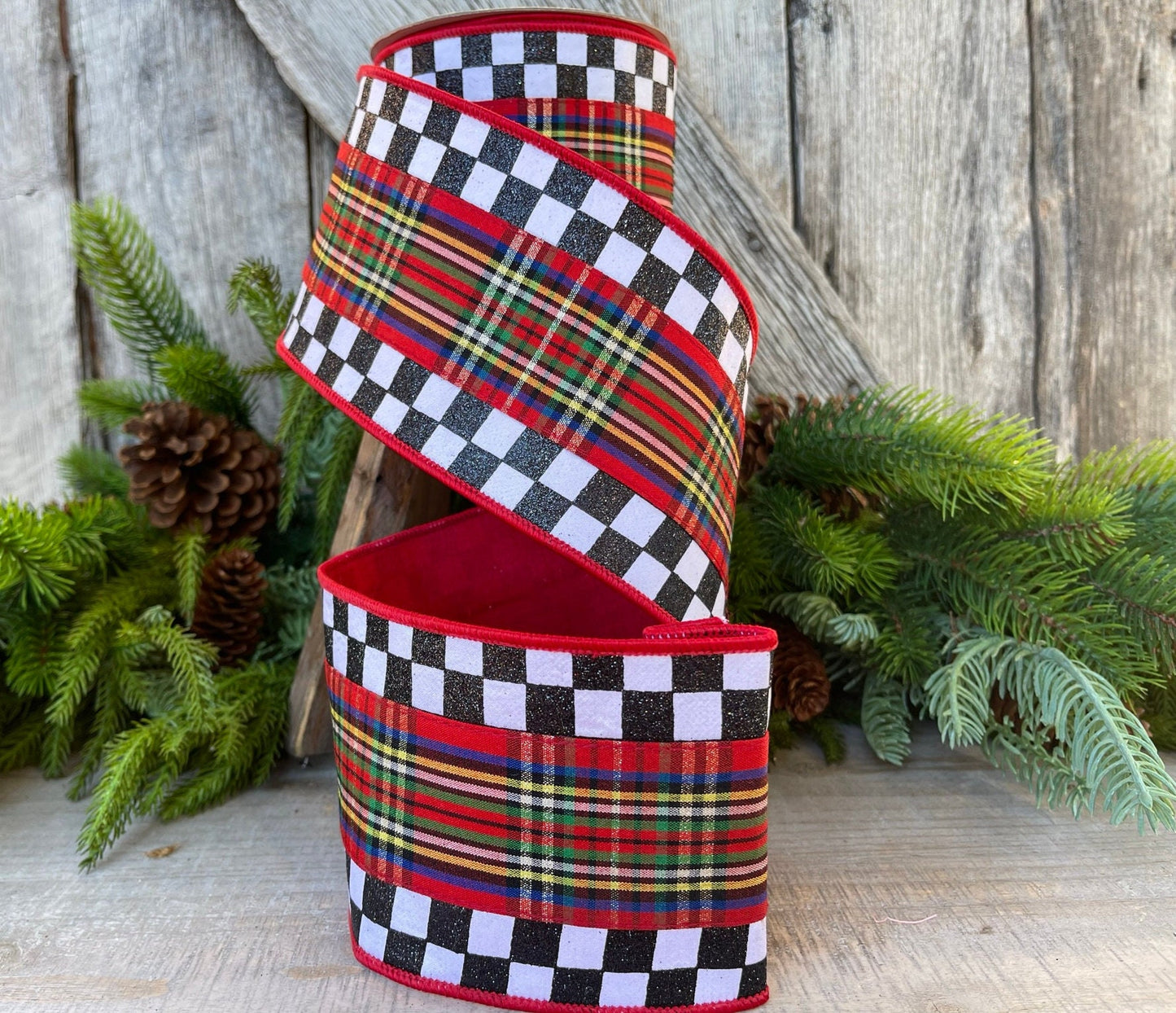 4" Christmas Checks and Plaid Ribbon, Farrisilk ribbon