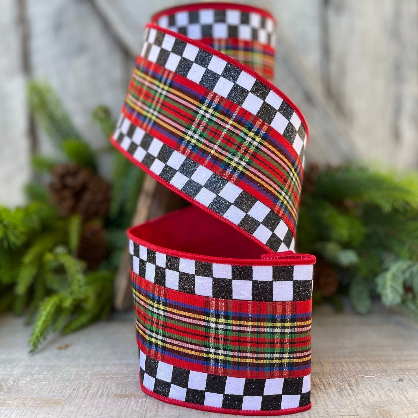 4" Christmas Checks and Plaid Ribbon, Farrisilk ribbon